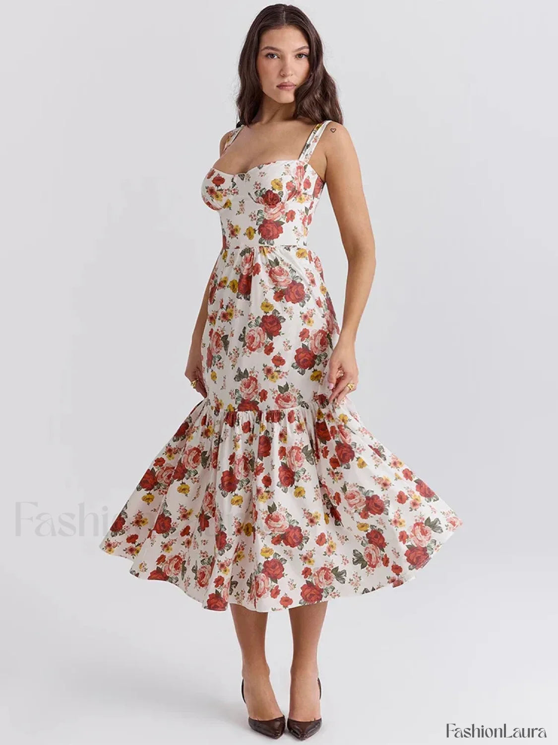 Strapless Bodycon Midi Floral Dress