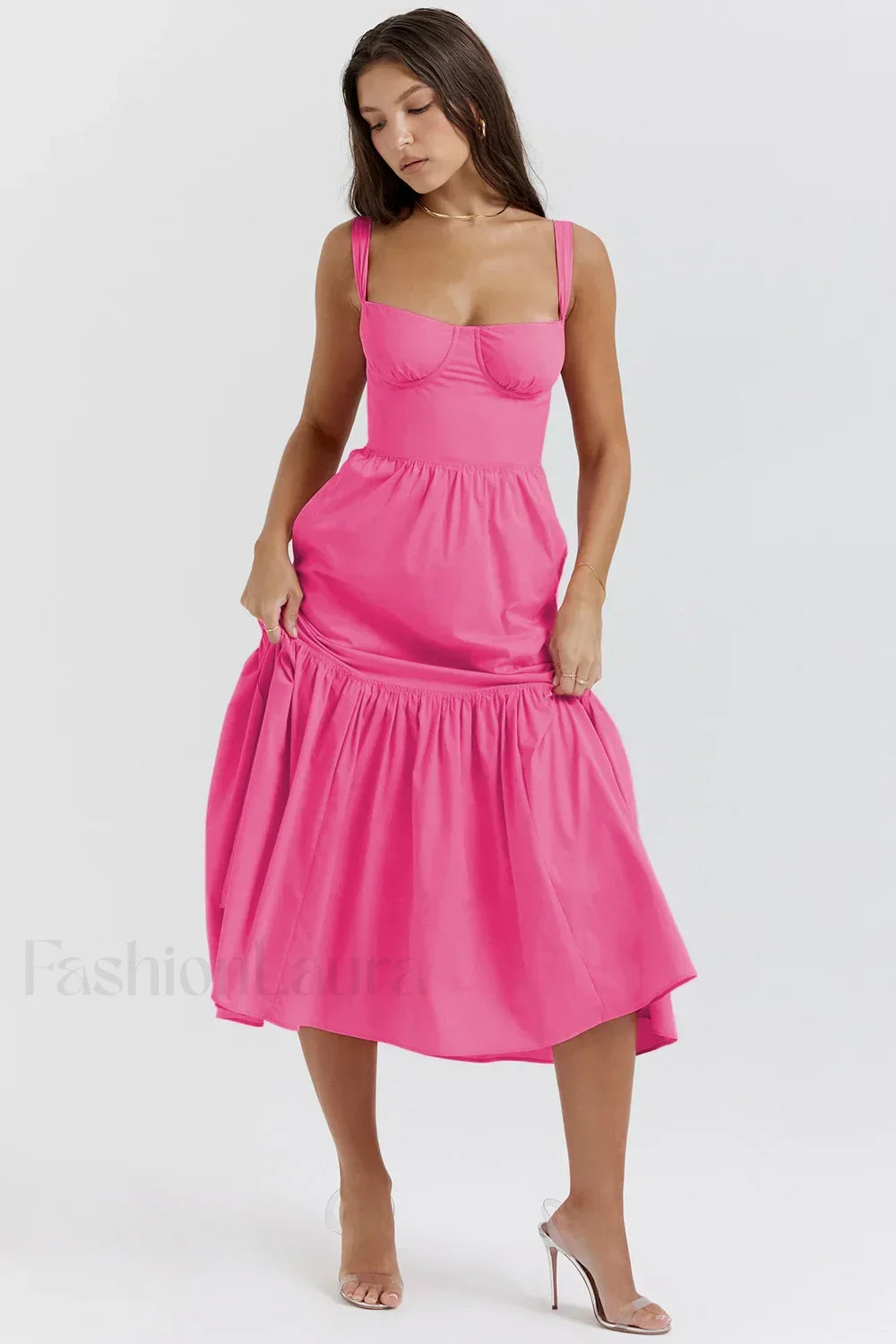 Strapless Bodycon Midi Floral Dress