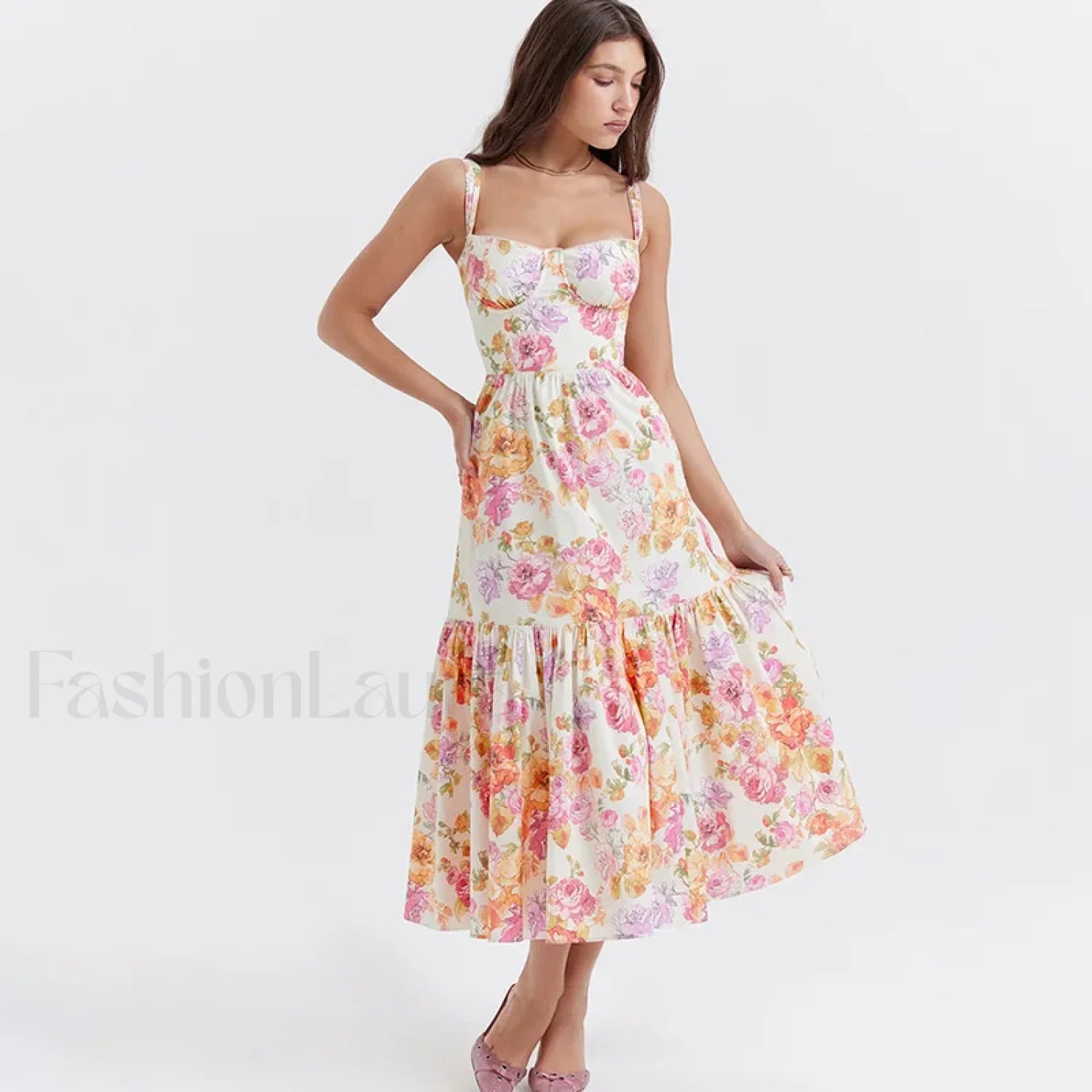 Strapless Bodycon Midi Floral Dress