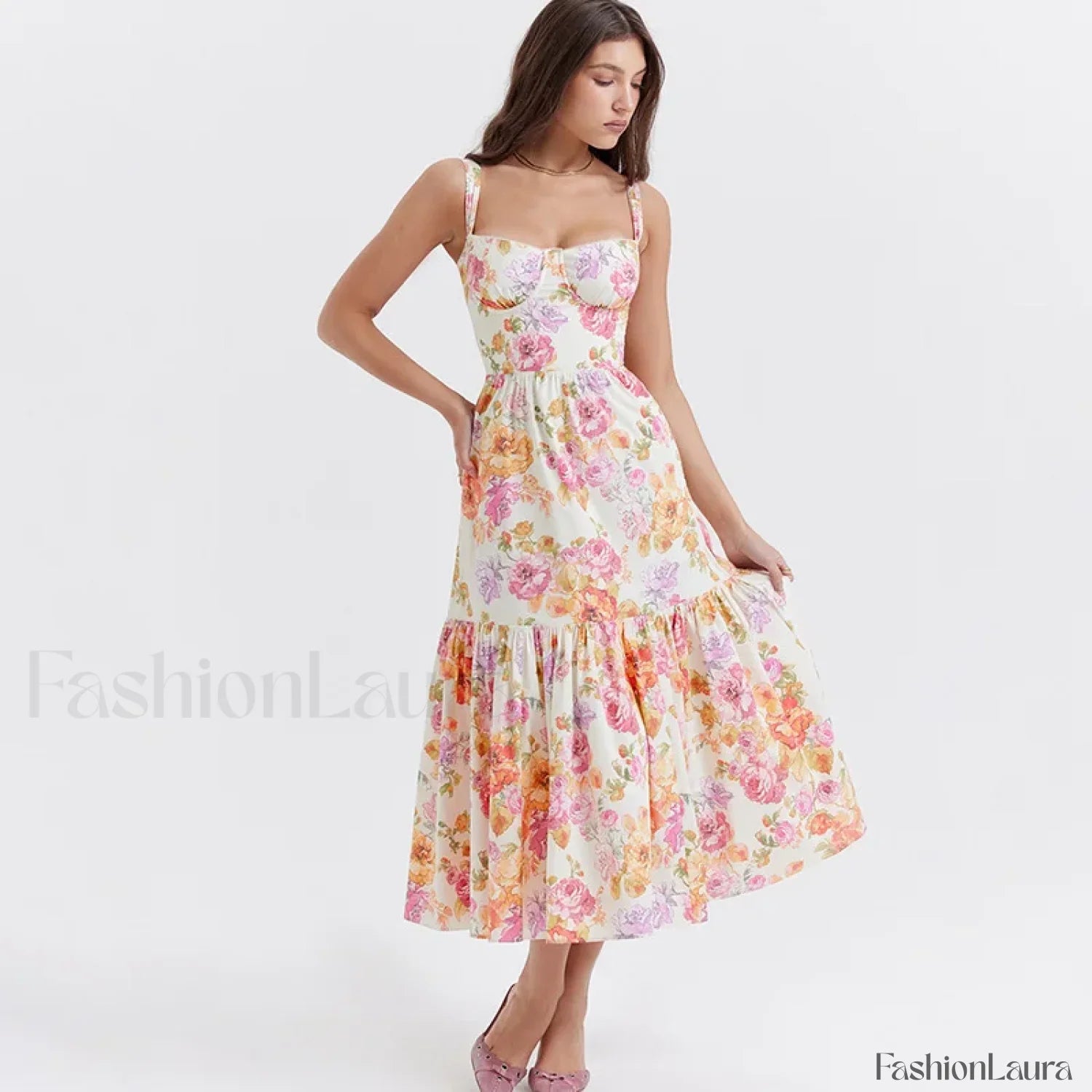 Strapless Bodycon Midi Floral Dress