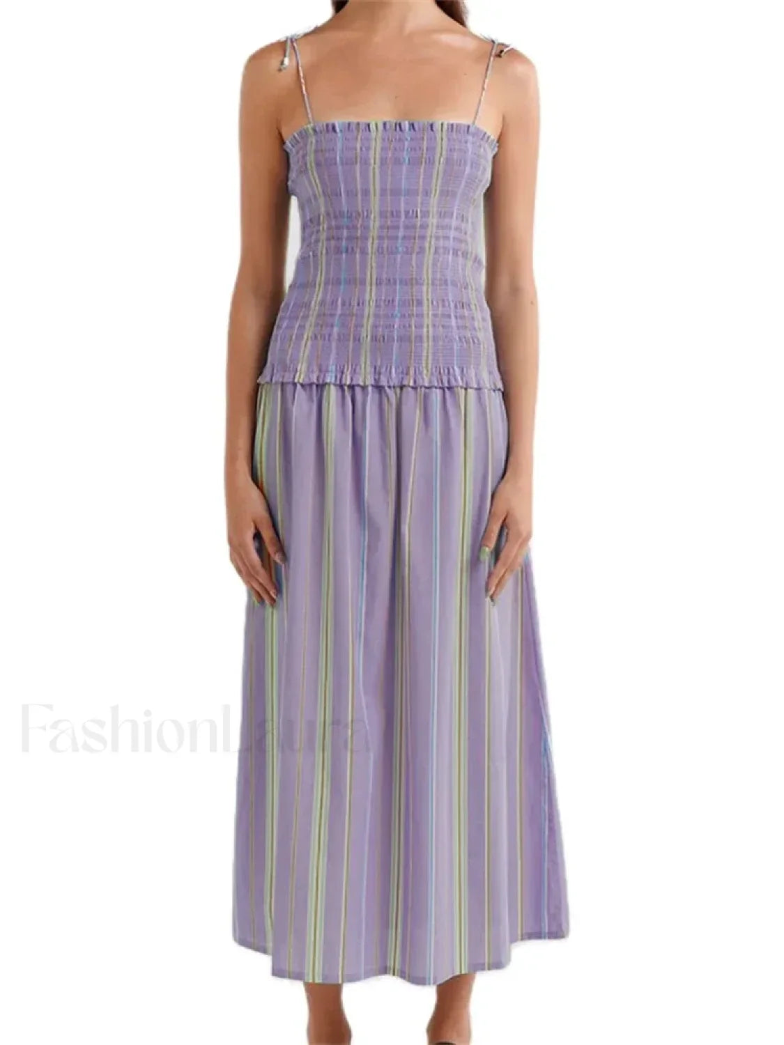 Striped Spaghetti Patchwork Maxi Dress