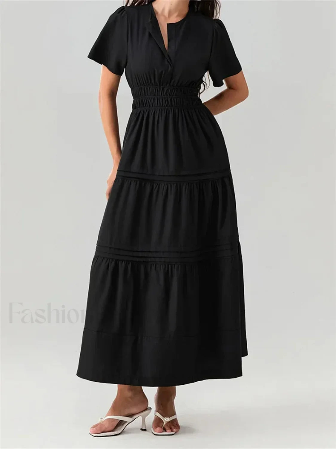 V-Neck Flare Sleeve Pocket Maxi Dress
