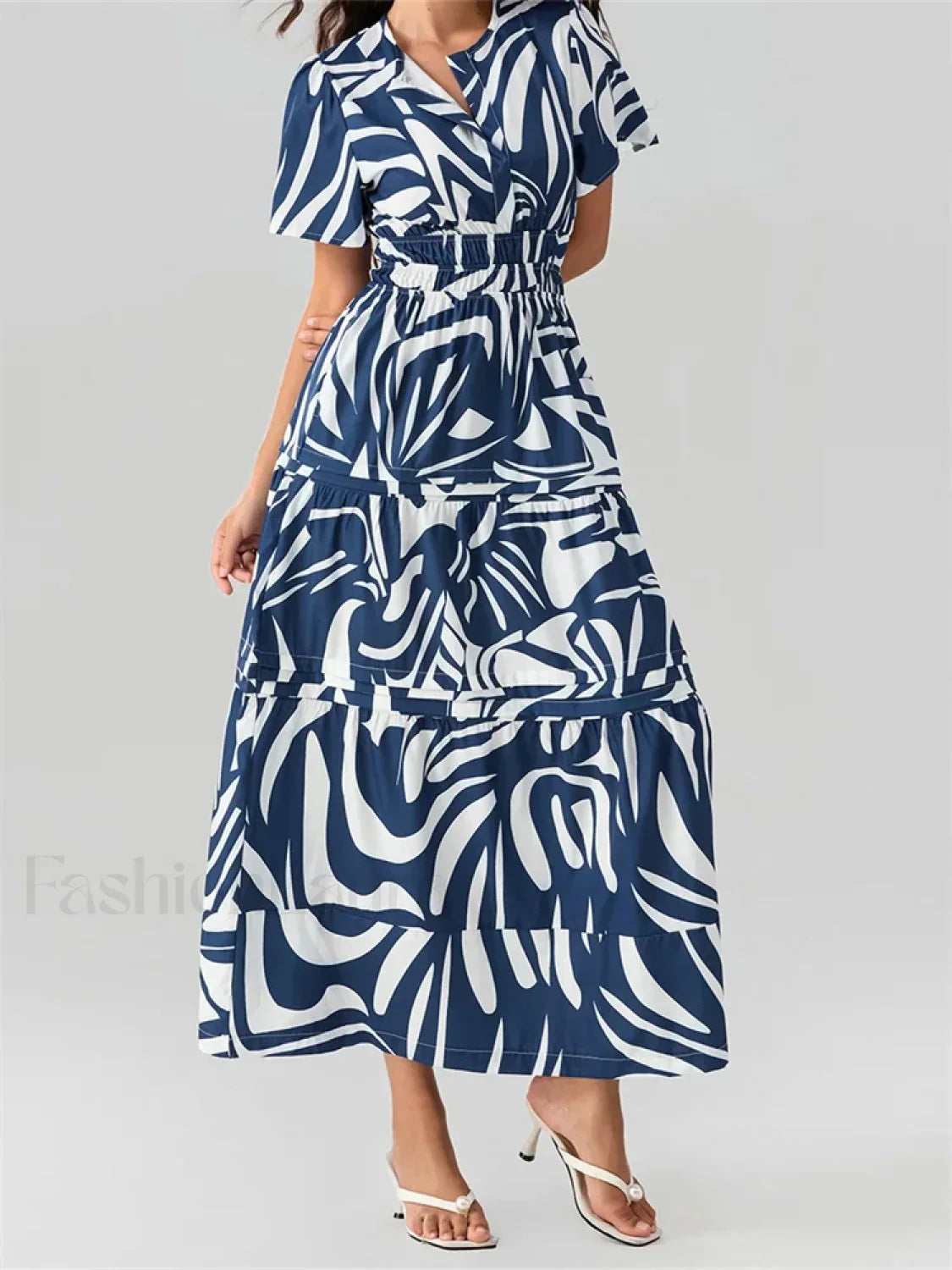 V-Neck Flare Sleeve Pocket Maxi Dress