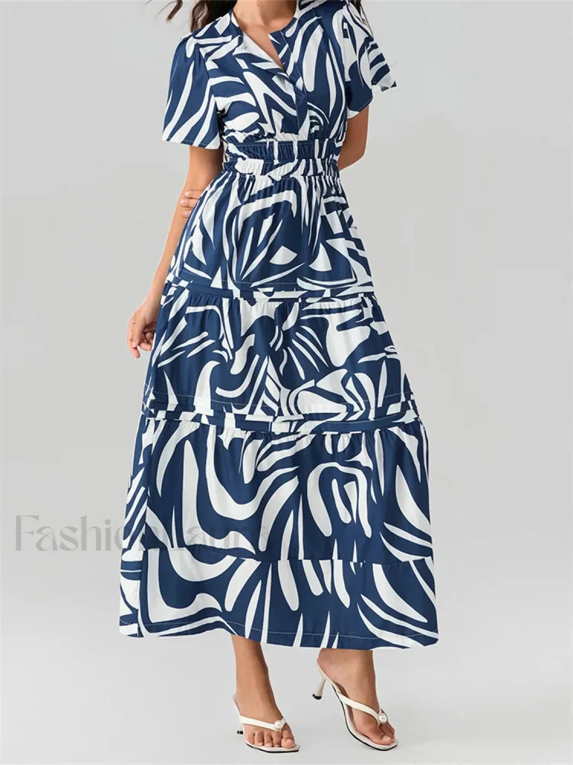V-Neck Flare Sleeve Pocket Maxi Dress