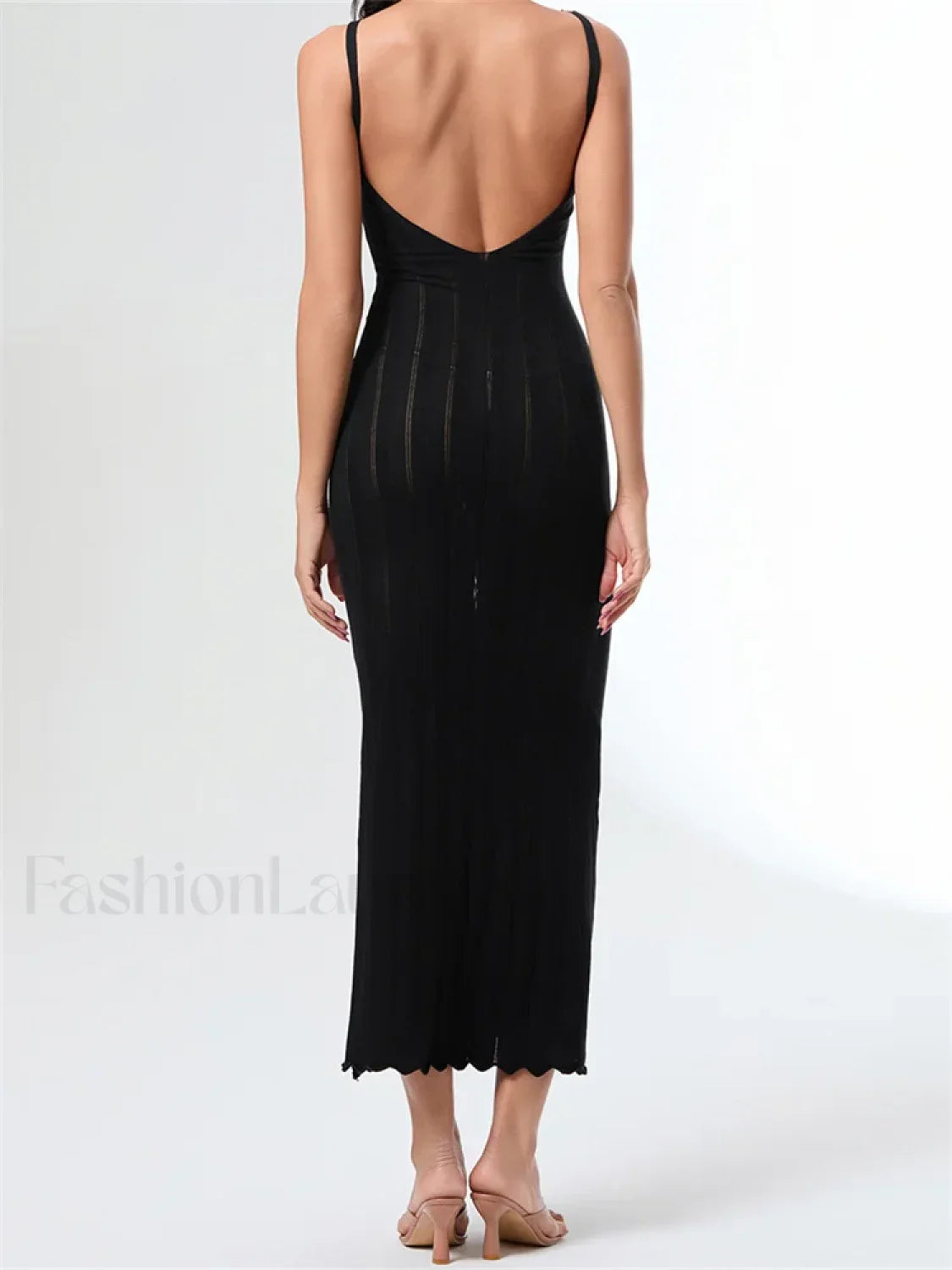 V-Neck Strap Backless Knitted Maxi Dress