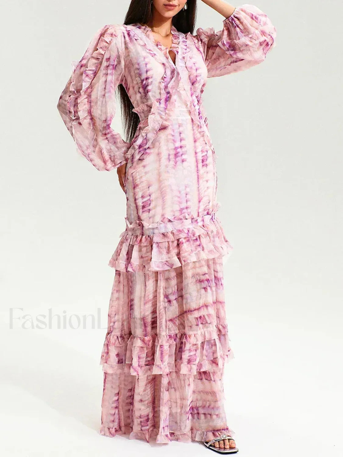 Pink Ruffle Puff Maxi Dress