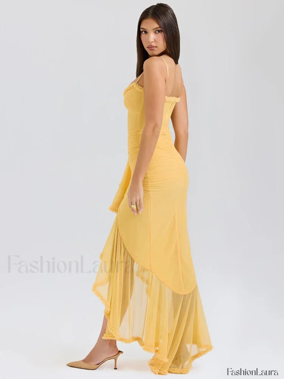 Orange Ruffled Spaghetti Midi Dress