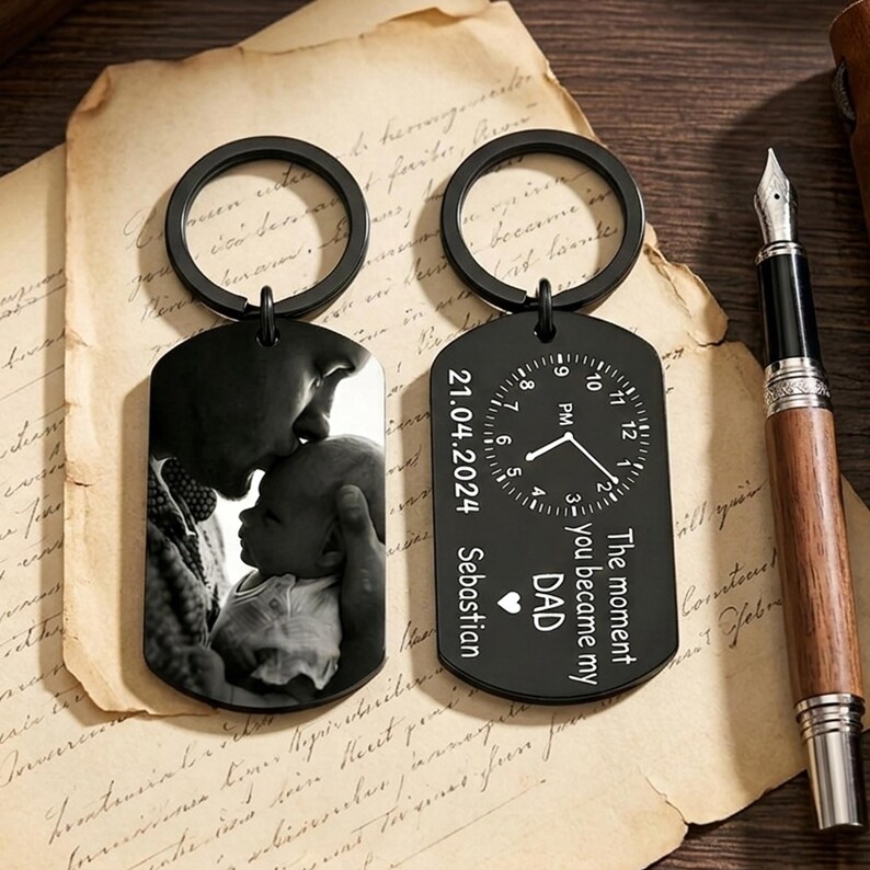 The Moment You Became My Daddy-Personalised Photo Keyring With New Born Baby Photo Gift