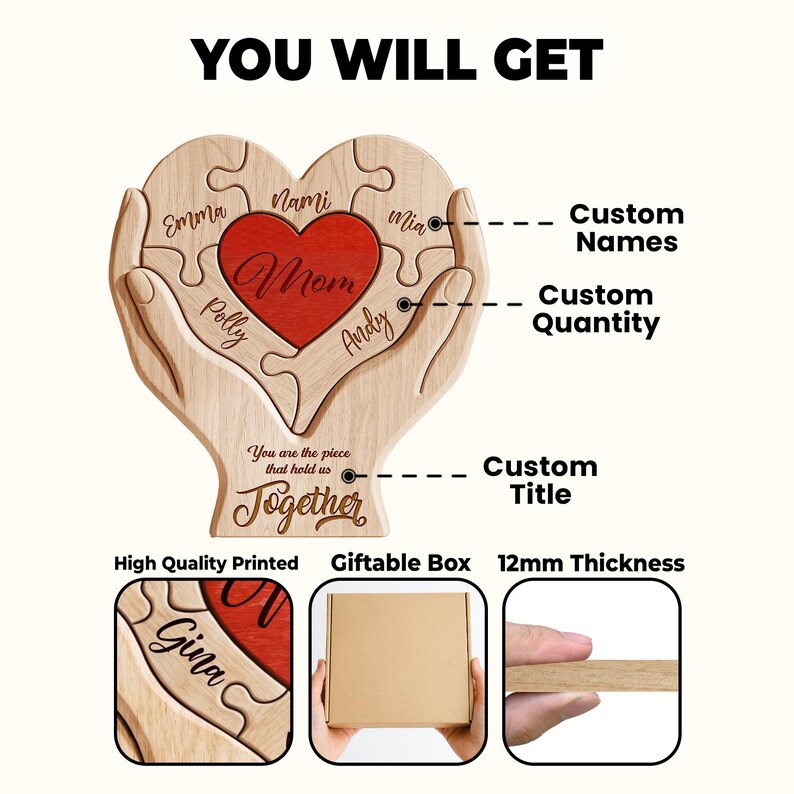 Personalized Mothers Day Wooden Puzzle You Are The Piece That Holds Us Together Sign