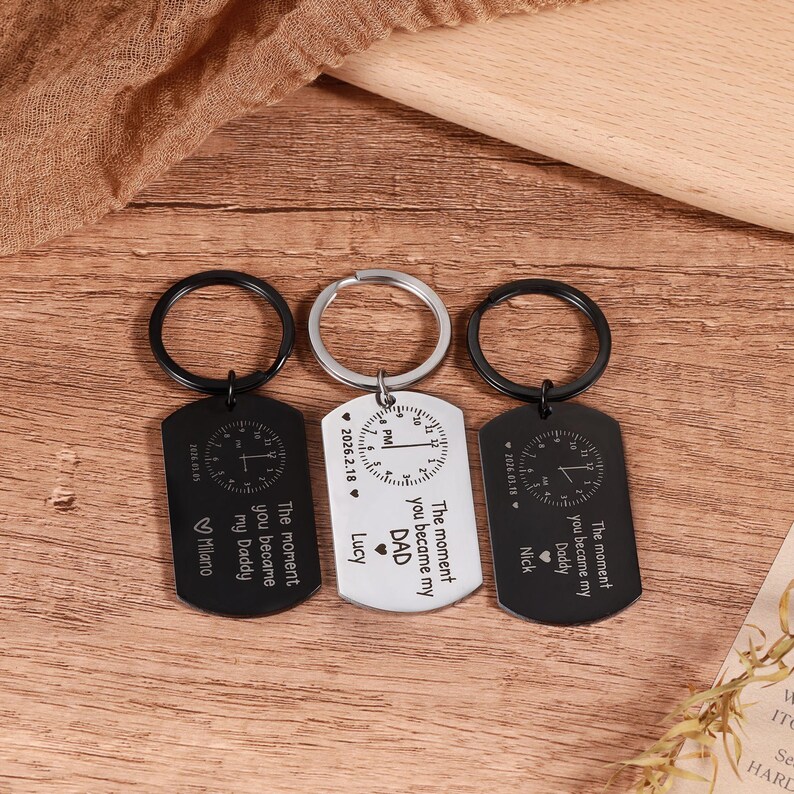 The Moment You Became My Daddy-Personalised Photo Keyring With New Born Baby Photo Gift