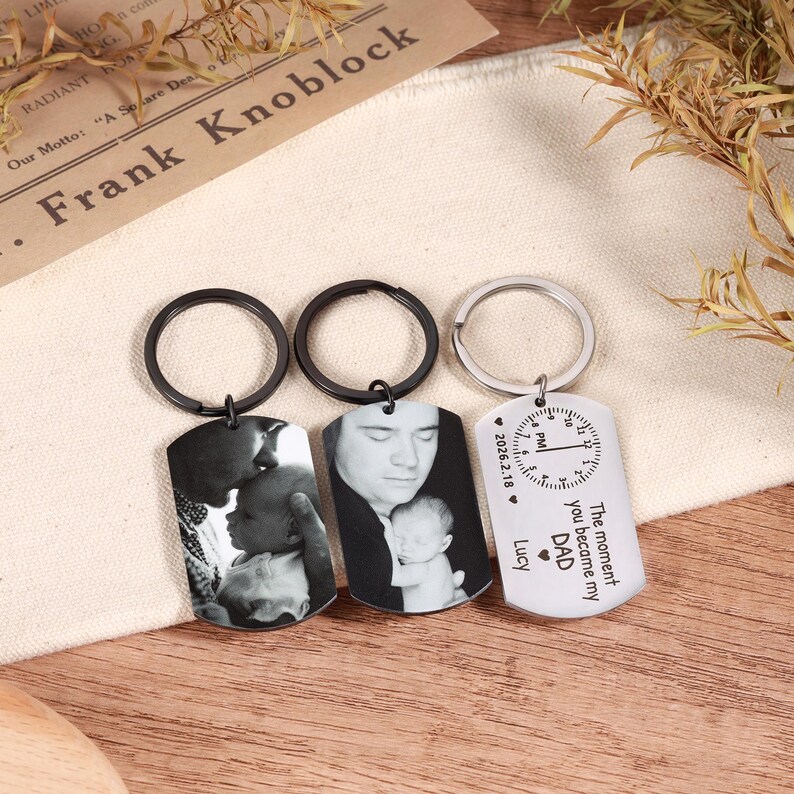 The Moment You Became My Daddy-Personalised Photo Keyring With New Born Baby Photo Gift