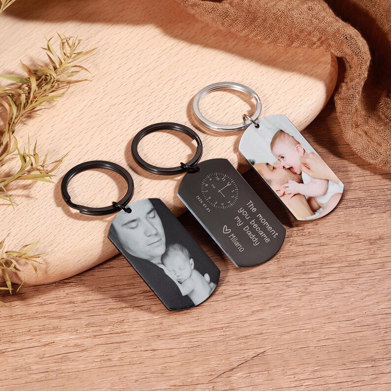 The Moment You Became My Daddy-Personalised Photo Keyring With New Born Baby Photo Gift