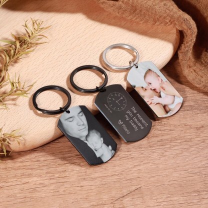 The Moment You Became My Daddy-Personalised Photo Keyring With New Born Baby Photo Gift
