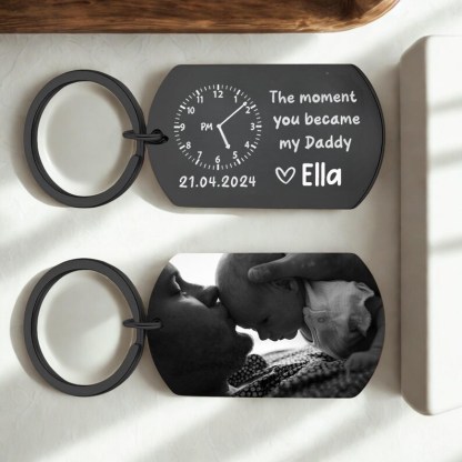 The Moment You Became My Daddy-Personalised Photo Keyring With New Born Baby Photo Gift