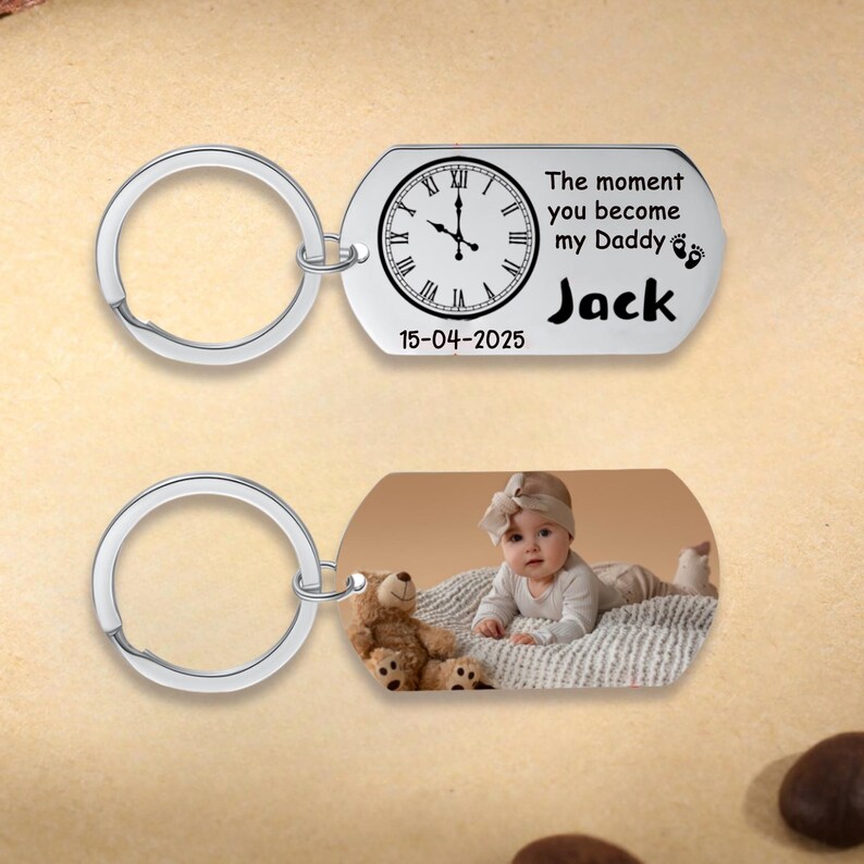 The Moment You Became My Daddy-Personalised Photo Keyring With New Born Baby Photo Gift