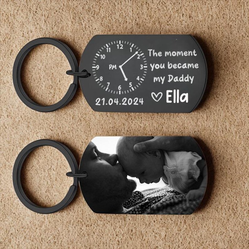 The Moment You Became My Daddy-Personalised Photo Keyring With New Born Baby Photo Gift
