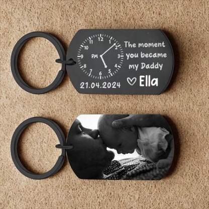 The Moment You Became My Daddy-Personalised Photo Keyring With New Born Baby Photo Gift