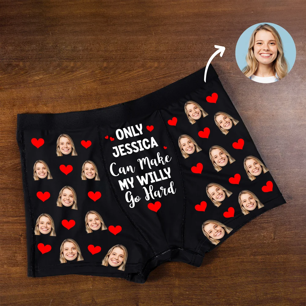 Personalized Funny Face Photos Love Heart Comfortable Men's Underwear Boxer Brief with Name Valentine's Day Gift for Boyfriend Husband