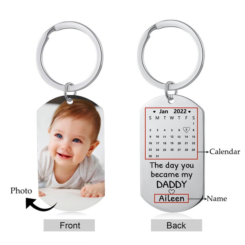 The Moment You Became My Daddy-Personalised Photo Keyring With New Born Baby Photo Gift