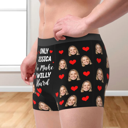 Personalized Funny Face Photos Love Heart Comfortable Men's Underwear Boxer Brief with Name Valentine's Day Gift for Boyfriend Husband