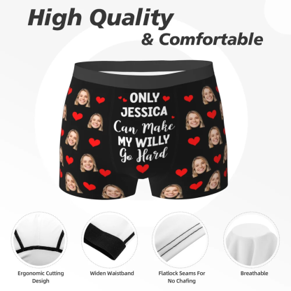 Personalized Funny Face Photos Love Heart Comfortable Men's Underwear Boxer Brief with Name Valentine's Day Gift for Boyfriend Husband