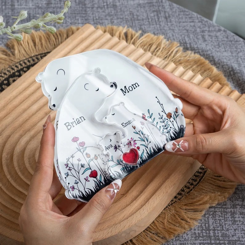 Personalized Crystals Bear Family Puzzle With Kids Name Gifts for Mom or Family FHC51089