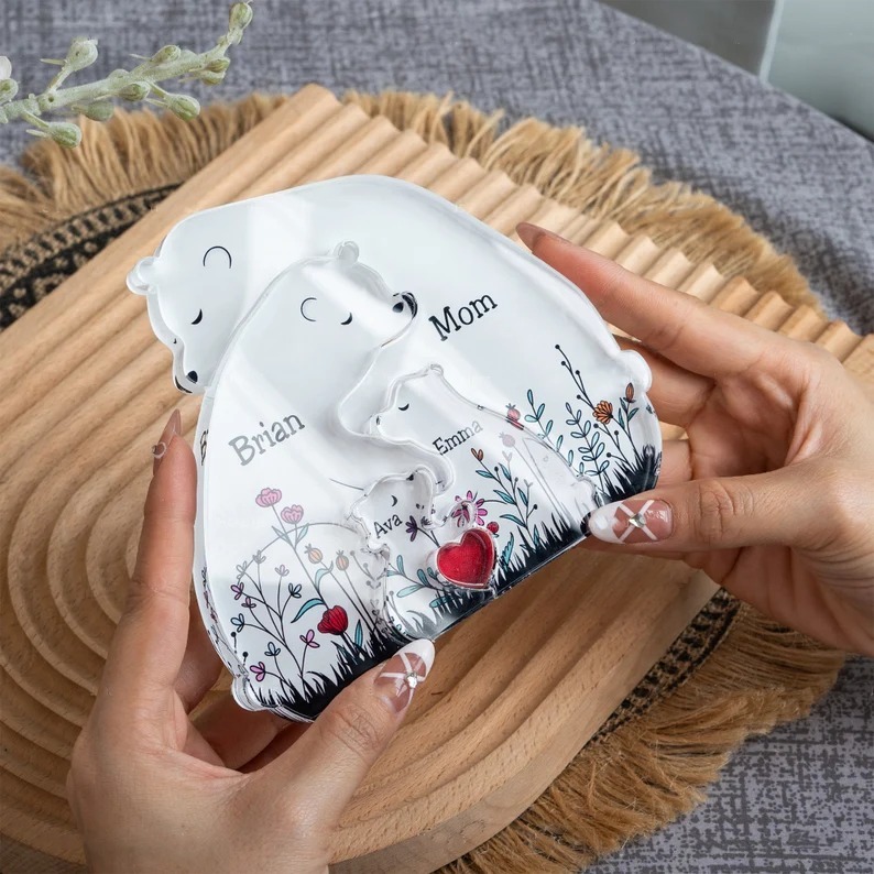 Personalized Crystals Bear Family Puzzle With Kids Name Gifts for Mom or Family FHC51089