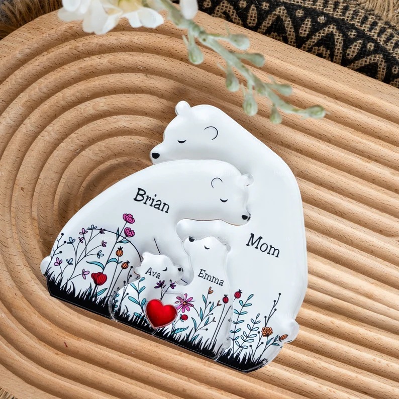 Personalized Crystals Bear Family Puzzle With Kids Name Gifts for Mom or Family FHC51089