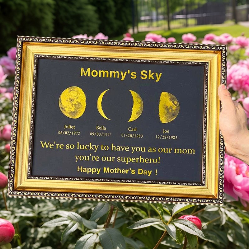 Custom Mommy's Sky Moon Phase Print Frame With Kids Names Keepsake Gifts for Mom Grandma Mother's Day Gift Ideas FHC51086