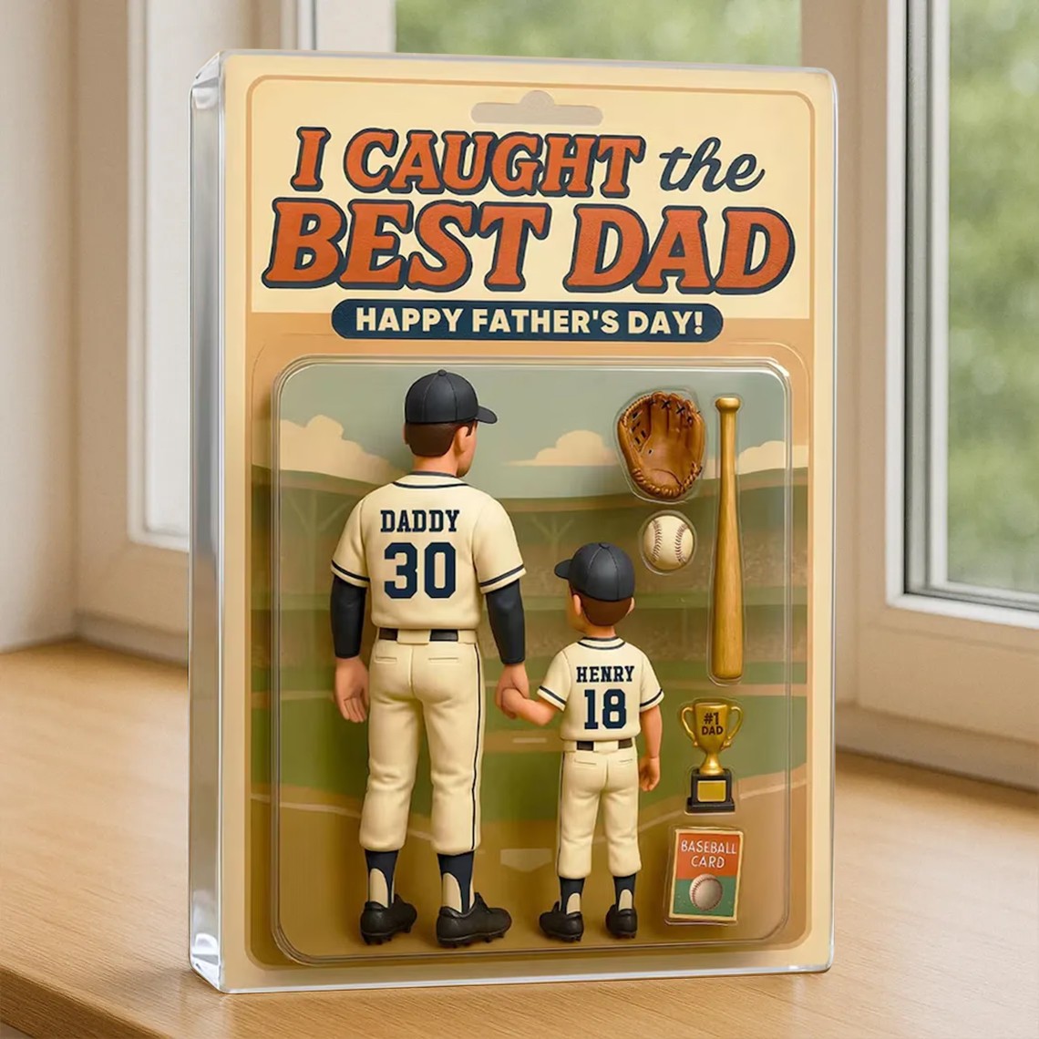 I Caught The Best Dad Baseball Gift, Custom Figure Acrylic Block Father's Day Gift FHC51107