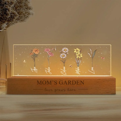 Grandma‘s Garden Birth Month Flowers Personalized Acrylic LED Night Light Mothers Day Gift  FHC51038