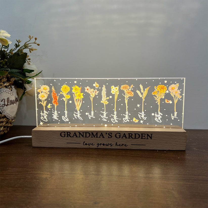 Grandma‘s Garden Birth Month Flowers Personalized Acrylic LED Night Light Mothers Day Gift  FHC51038