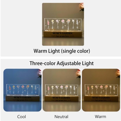 Grandma‘s Garden Birth Month Flowers Personalized Acrylic LED Night Light Mothers Day Gift  FHC51038