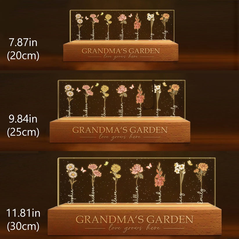 Grandma‘s Garden Birth Month Flowers Personalized Acrylic LED Night Light Mothers Day Gift  FHC51038