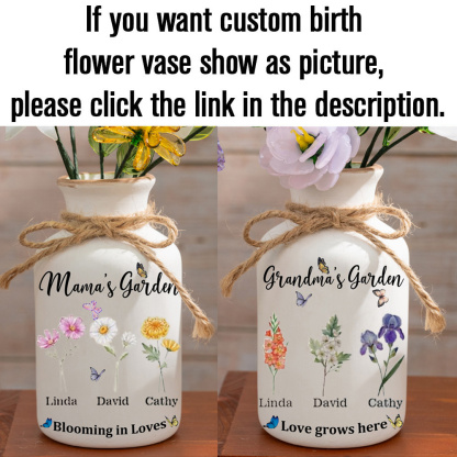 Personalized Mama's Garden Birth Flower Vase With Children Name For Mother's Day Gift(With Glass Flowers) FHC51045