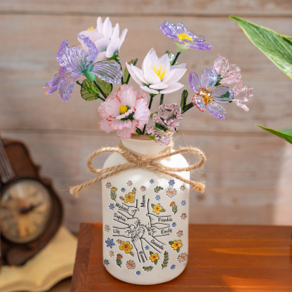 Personalized Custom 3D Inflated Effect Printed Vase You Hold Our Hands Also Our Hearts Gift For Mom Grandma(With Glass Flowers) FHC51071