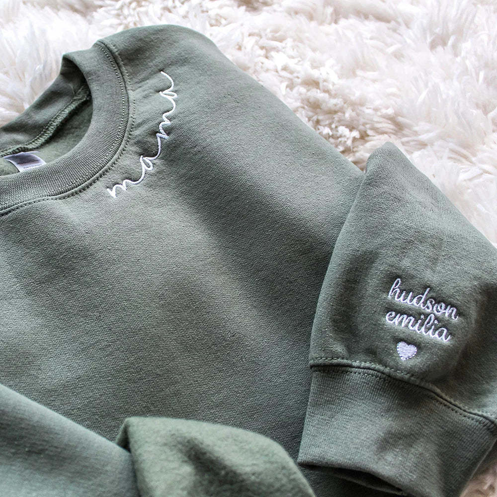 Custom Mama Embroidered Sweatshirt with Family Members' Names on Sleeves HCMD0267