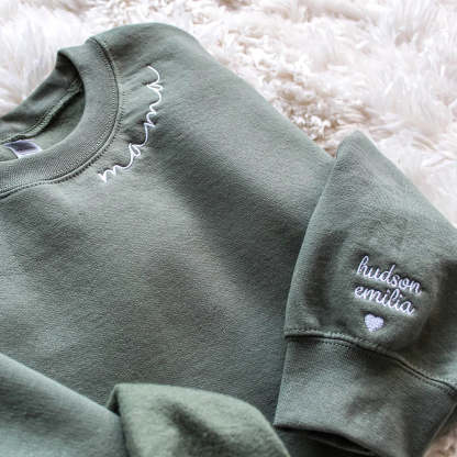 Custom Mama Embroidered Sweatshirt with Family Members' Names on Sleeves HCMD0267