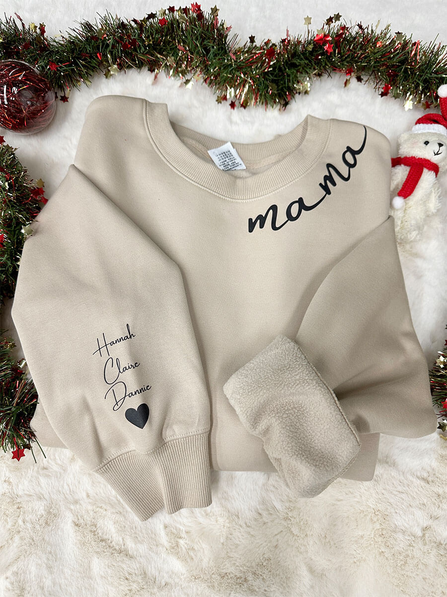 Custom Mama Embroidered Sweatshirt with Family Members' Names on Sleeves HCMD0267