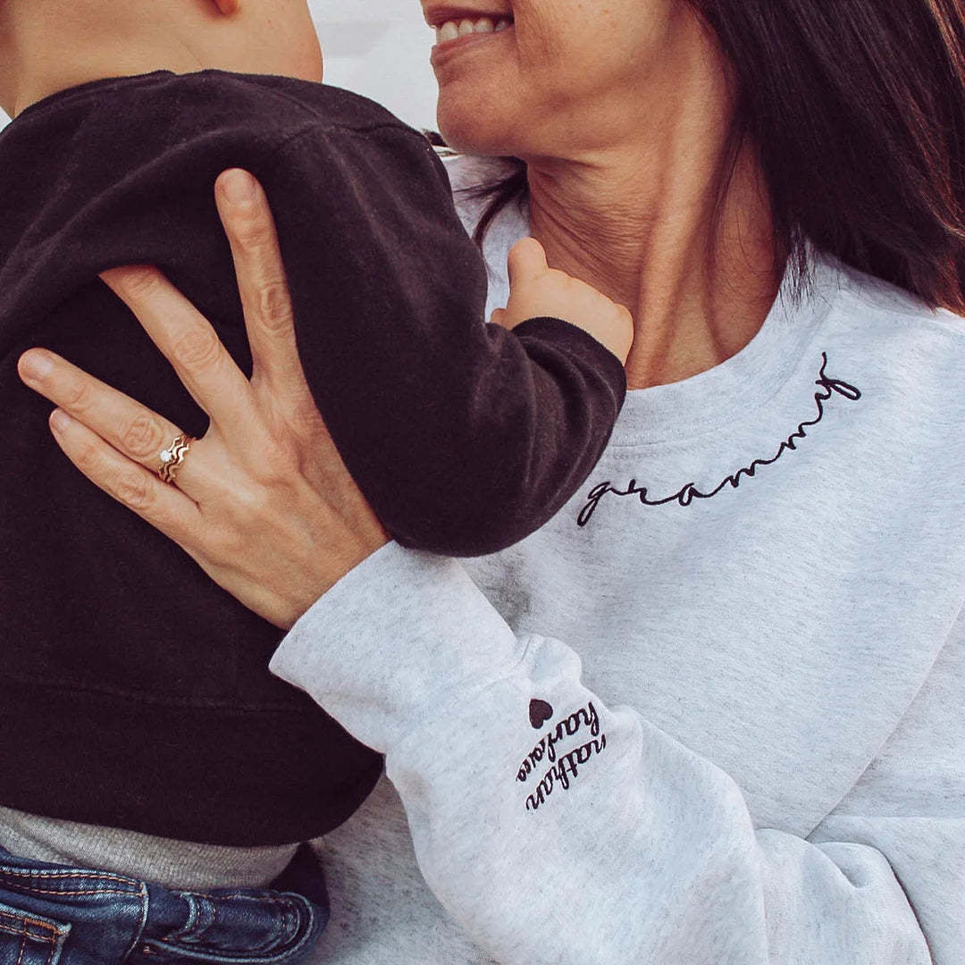 Custom Mama Embroidered Sweatshirt with Family Members' Names on Sleeves HCMD0267