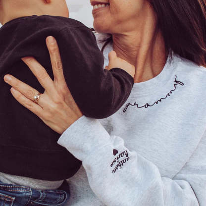Custom Mama Embroidered Sweatshirt with Family Members' Names on Sleeves HCMD0267