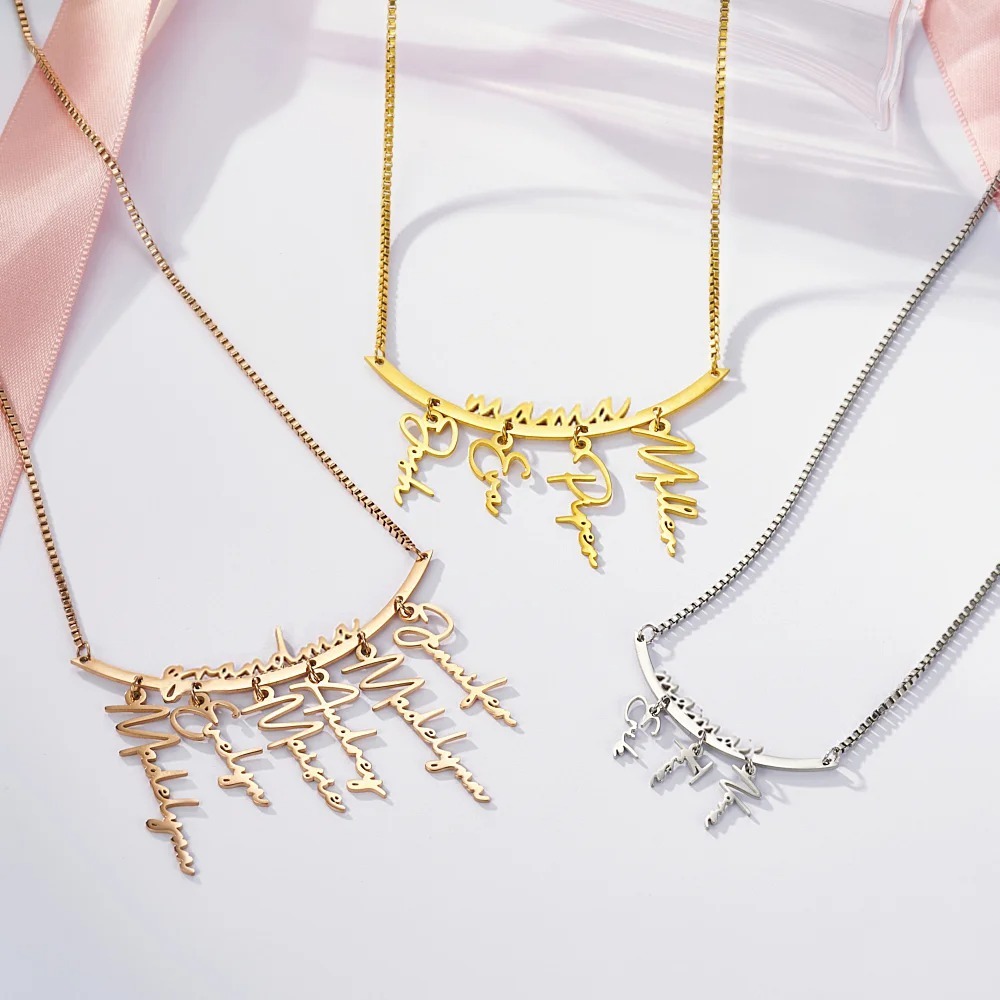Personalized Names Hanging Family Necklace with 1-7 Names Pendants Birthday Mother's Day Gift for Mother Grandmother  FHC51153