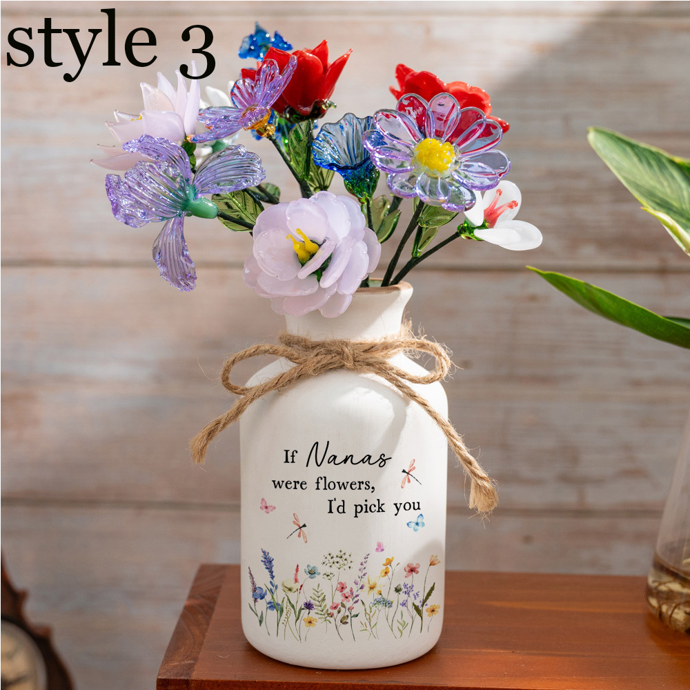 Personalized Floral Ceramic Vase for Mom Grandma Mother's Day Gift(With Glass Flowers) FHC51049
