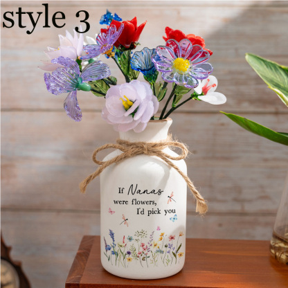 Personalized Floral Ceramic Vase for Mom Grandma Mother's Day Gift(With Glass Flowers) FHC51049