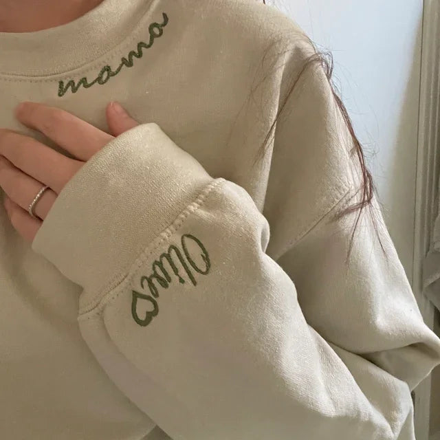 Custom Mama Embroidered Sweatshirt with Family Members' Names on Sleeves HCMD0267