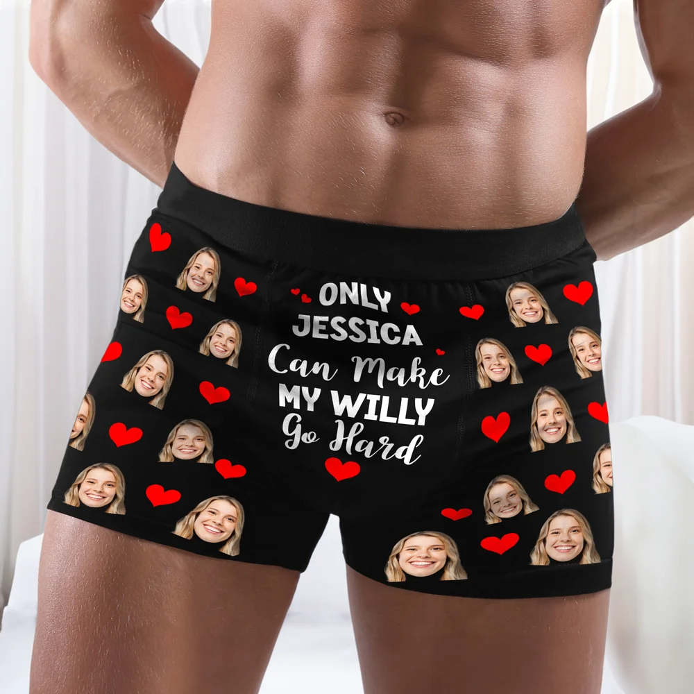 Personalized Funny Face Photos Love Heart Comfortable Men's Underwear Boxer Brief with Name Valentine's Day Gift for Boyfriend Husband
