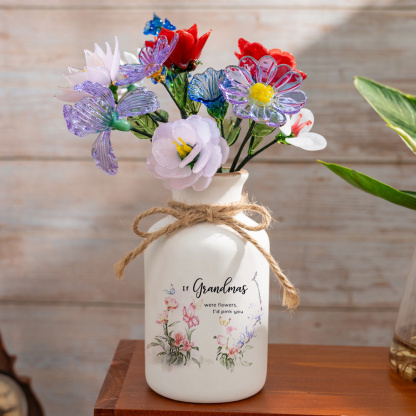 Personalized Floral Ceramic Vase for Mom Grandma Mother's Day Gift(With Glass Flowers) FHC51049