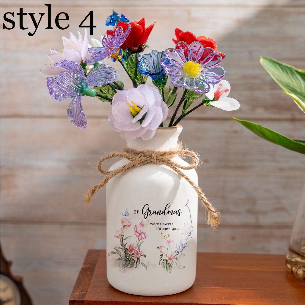 Personalized Floral Ceramic Vase for Mom Grandma Mother's Day Gift(With Glass Flowers) FHC51049