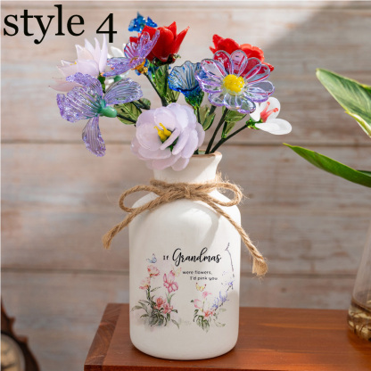 Personalized Floral Ceramic Vase for Mom Grandma Mother's Day Gift(With Glass Flowers) FHC51049