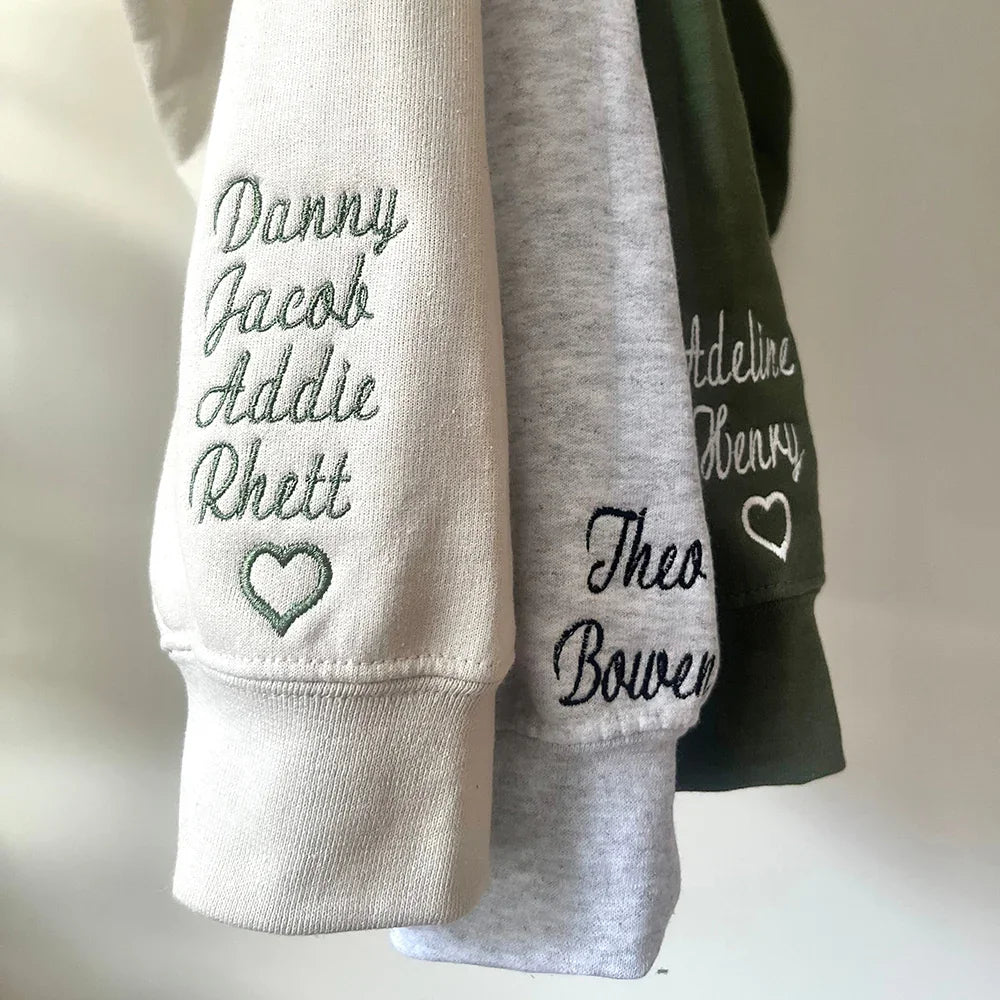 Custom Mama Embroidered Sweatshirt with Family Members' Names on Sleeves HCMD0267